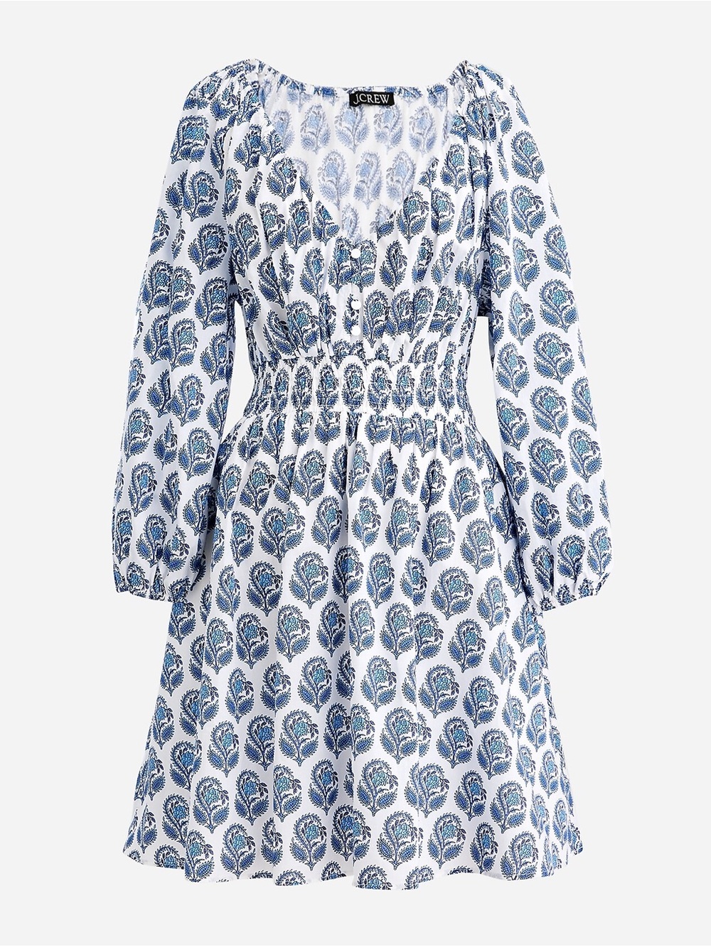 J. Crew V-neck Cotton Mini Dress in Bouquet Block Print